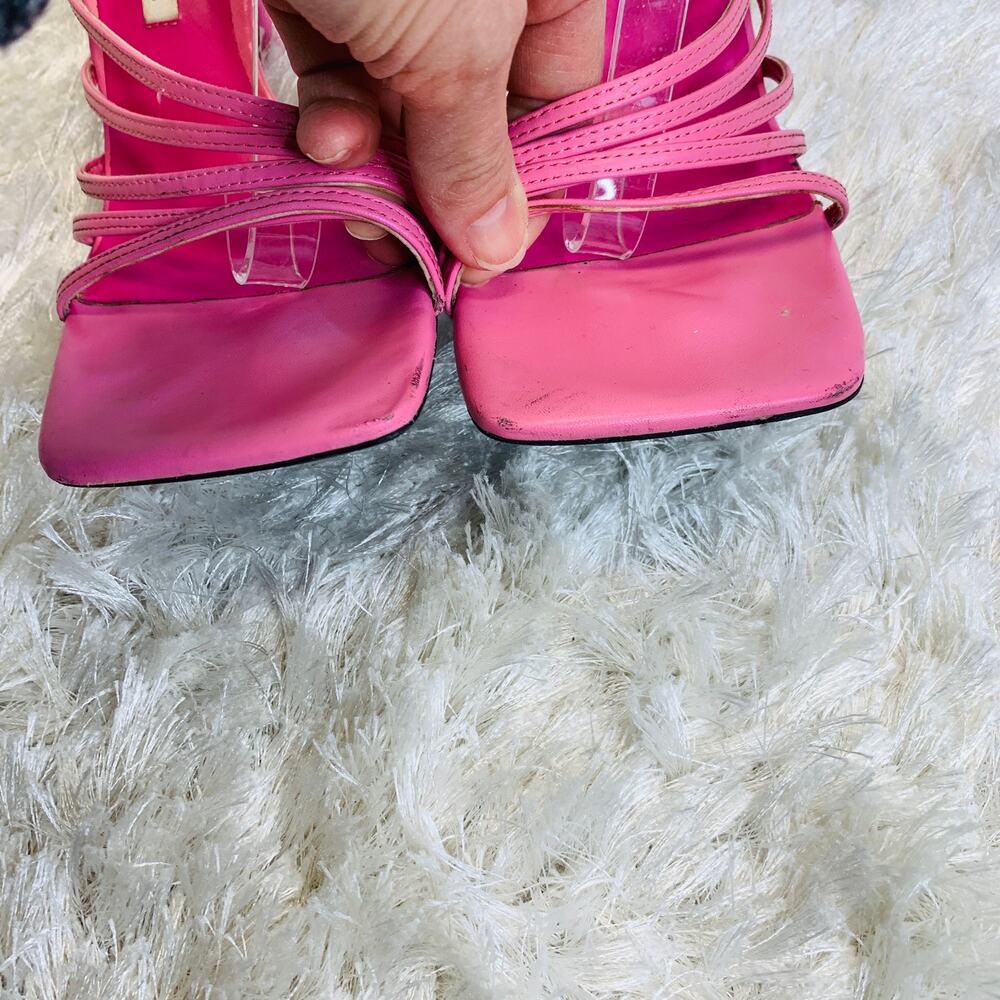 PINK Zara Strappy Heels Wrap Ankle Strap Sz 39 8.5 Scuffed Heels - Picture 4 of 9